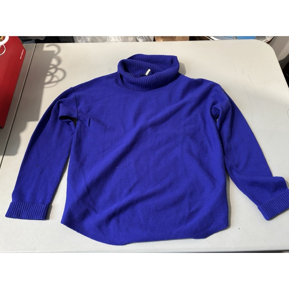 Eileen Fisher 100%‎ Wool Turtleneck Sweater Royal Blue Purple Size Petite Small